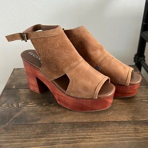 ROAN Wood and Suede Wedges